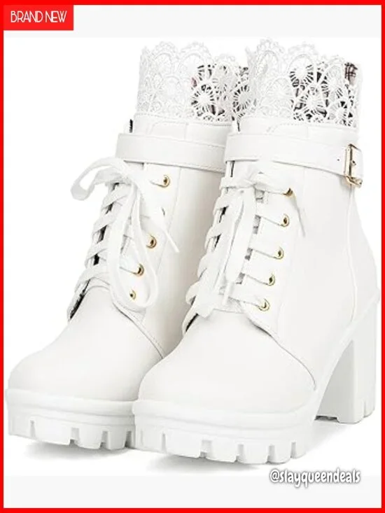 Women's Chunky Platform High Heel Ankle Boots Lace Up Gothic Punk Shoes - Picture 1 of 7